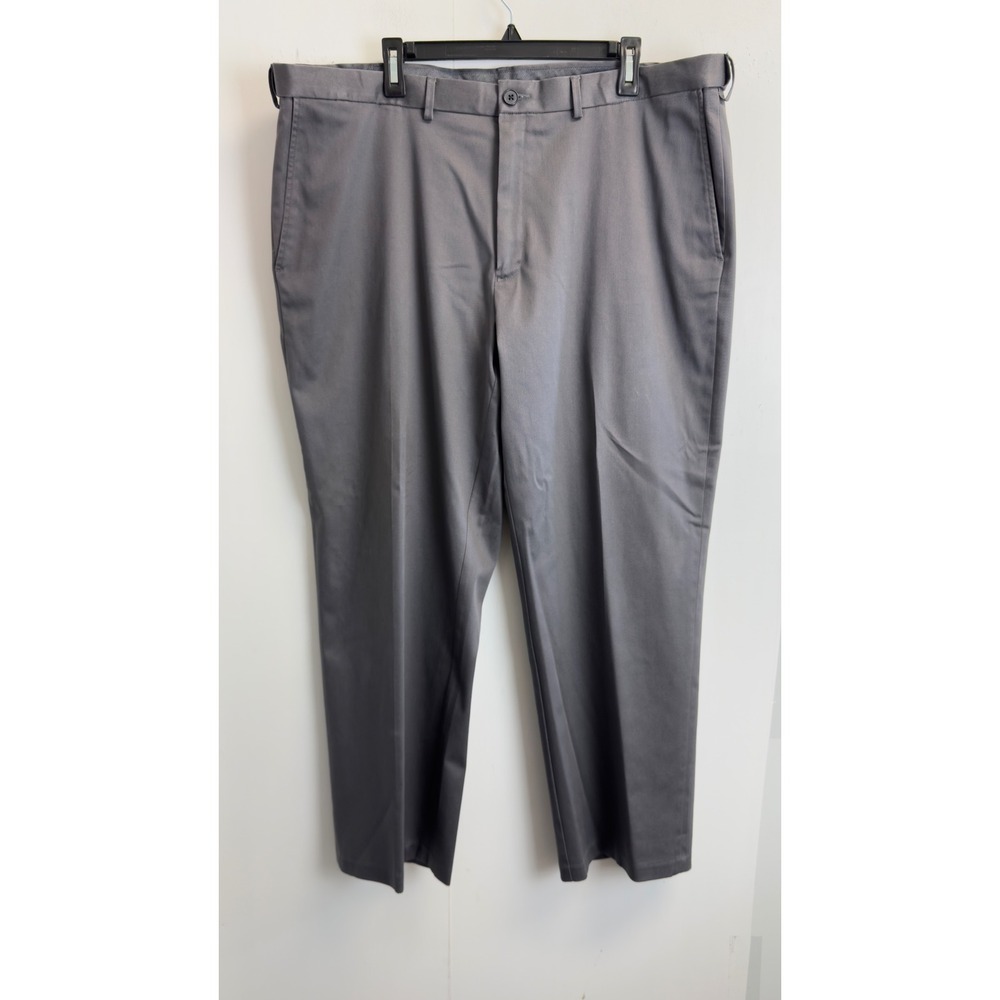 Haggar Premium No‎ Iron Khaki Pants Mens 42x30 Grey Classic Stretch Expandable